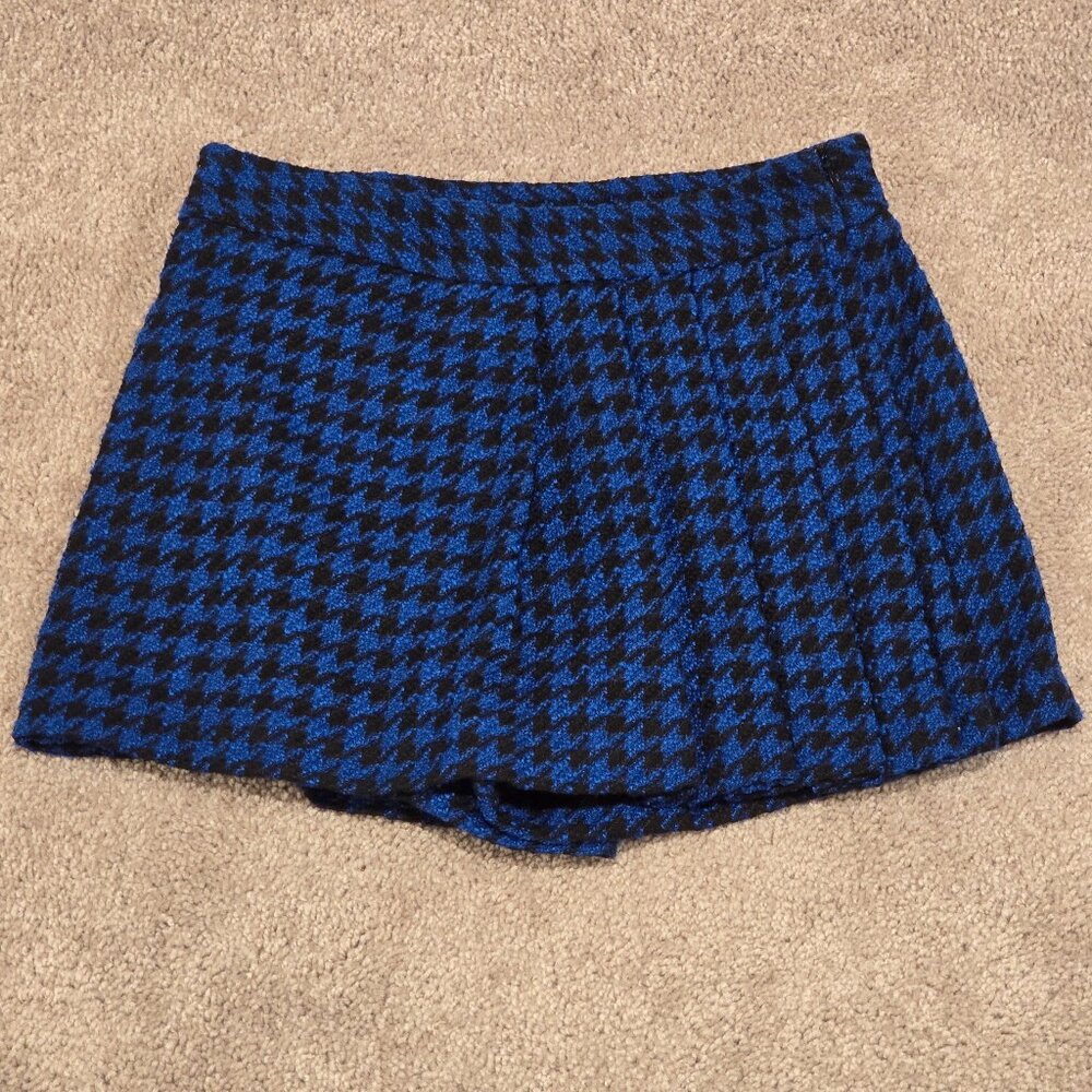 Zara Blue/Black Tweed Houndstooth Zip Closure Skort | NWOT | Womens Size XS